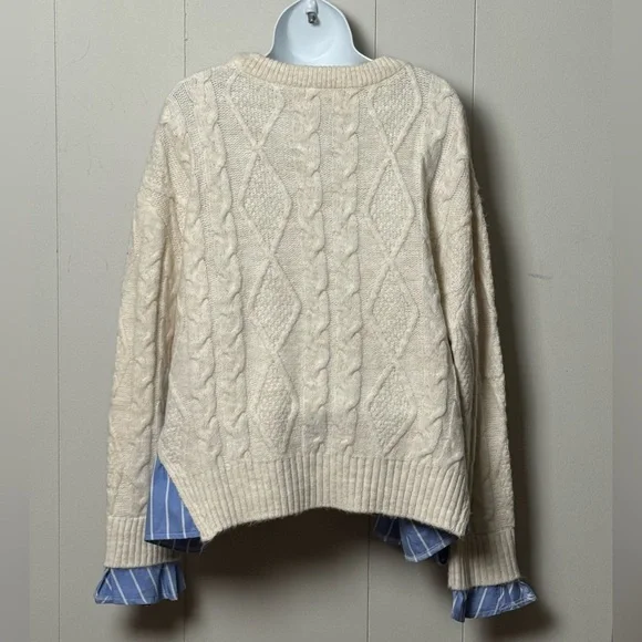 Anthropologie Women’s Oversized Cream Cable Knit Layered Sweater Size M - Picture 2 of 9